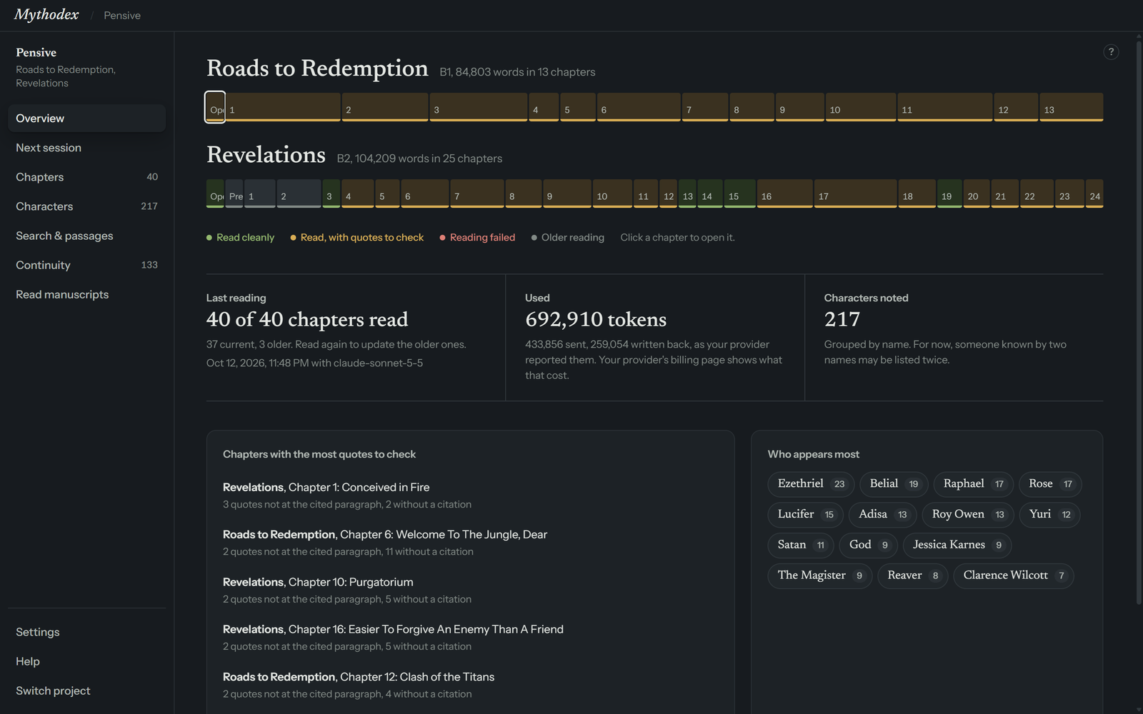 The Overview screen where the second book's strip has grey segments, the legend includes an Older reading label, and the Last reading figure says how many chapters are current and how many are older.